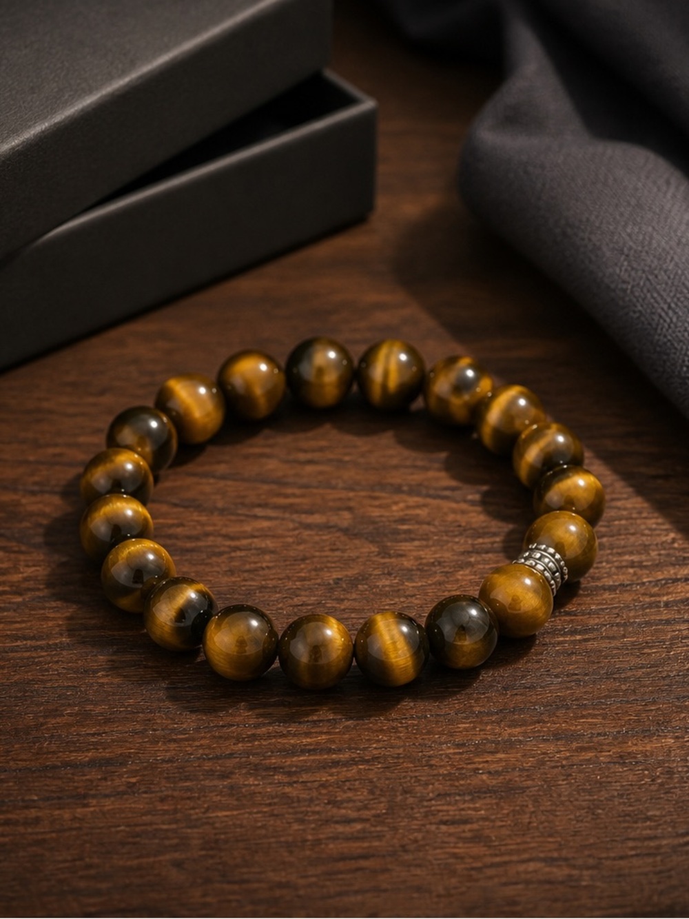 Tiger Eye Beaded Stretch Bracelet - Brown Gold
